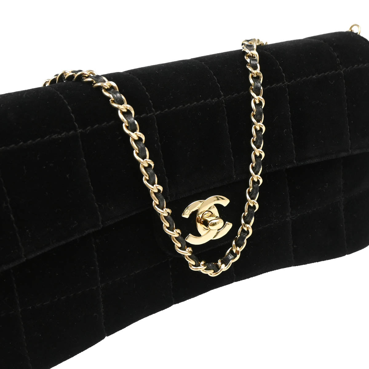 Chanel 2002-2003 Black Velvet Choco Bar Shoulder Bag