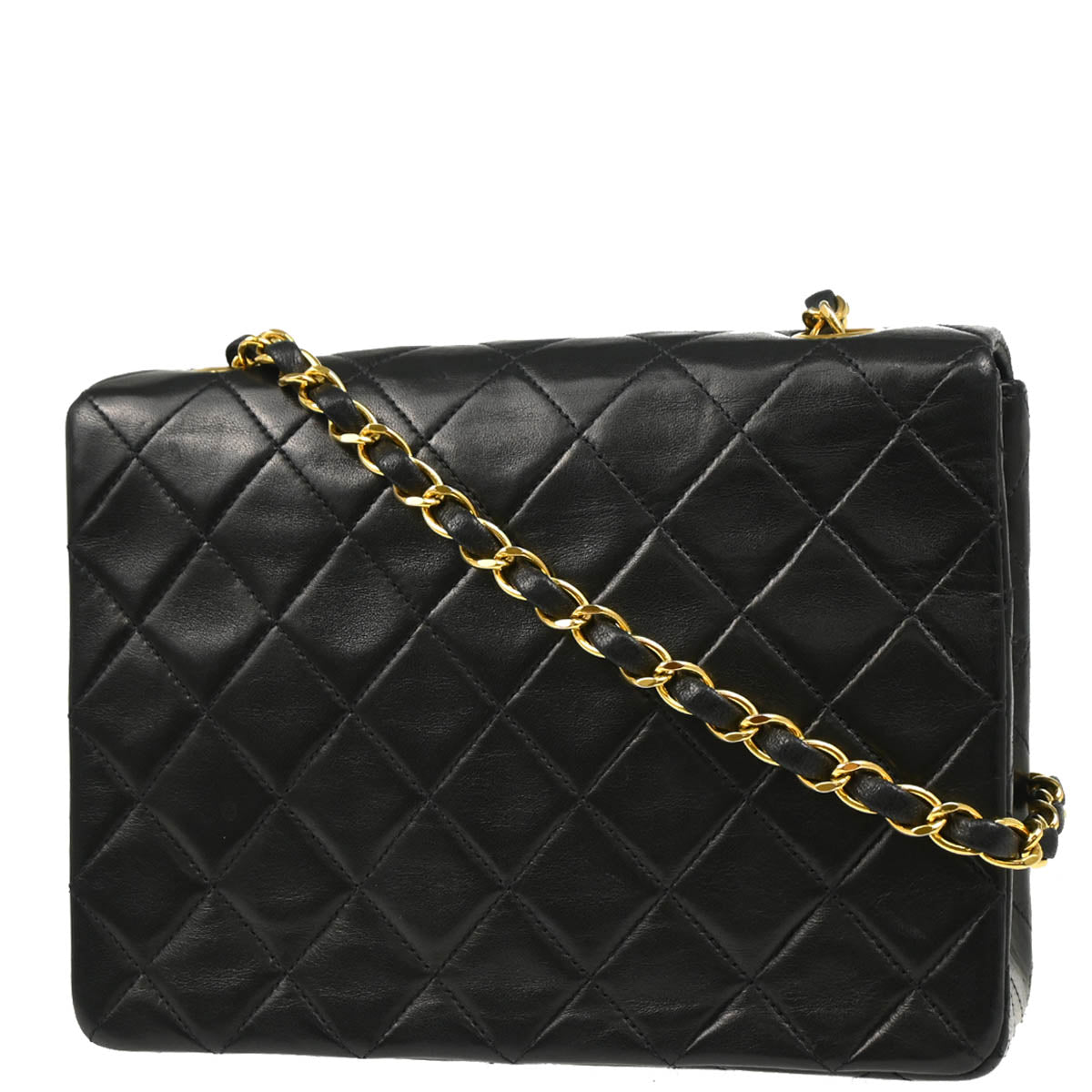Chanel 1991-1994 Black Lambskin Classic Square Flap Shoulder Bag 20