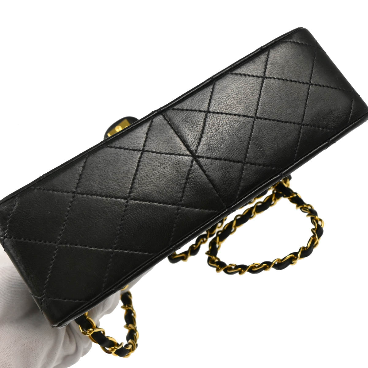 Chanel 1991-1994 Black Lambskin Classic Square Flap Shoulder Bag 20