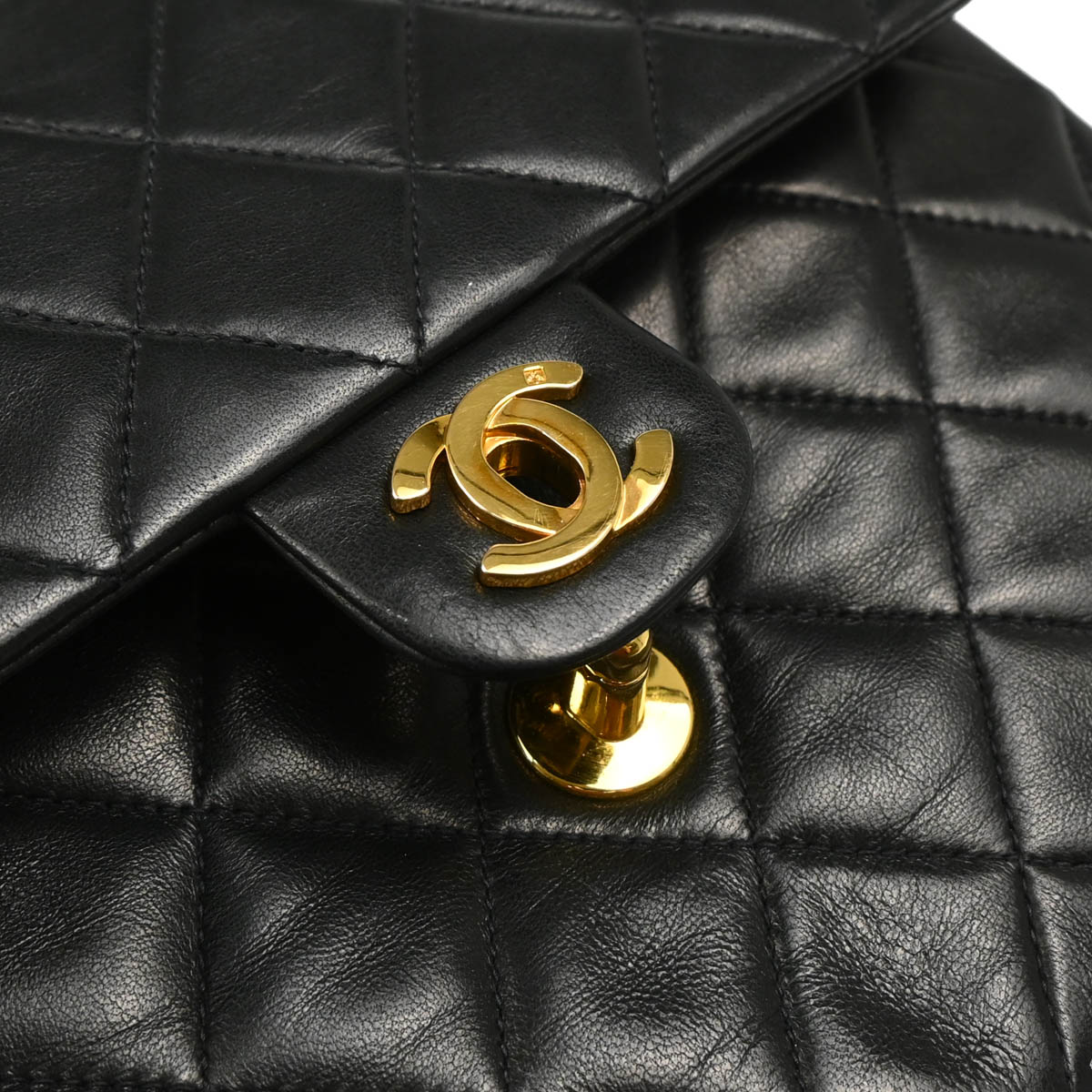 Chanel 1991-1994 Black Lambskin Classic Square Flap Shoulder Bag 20