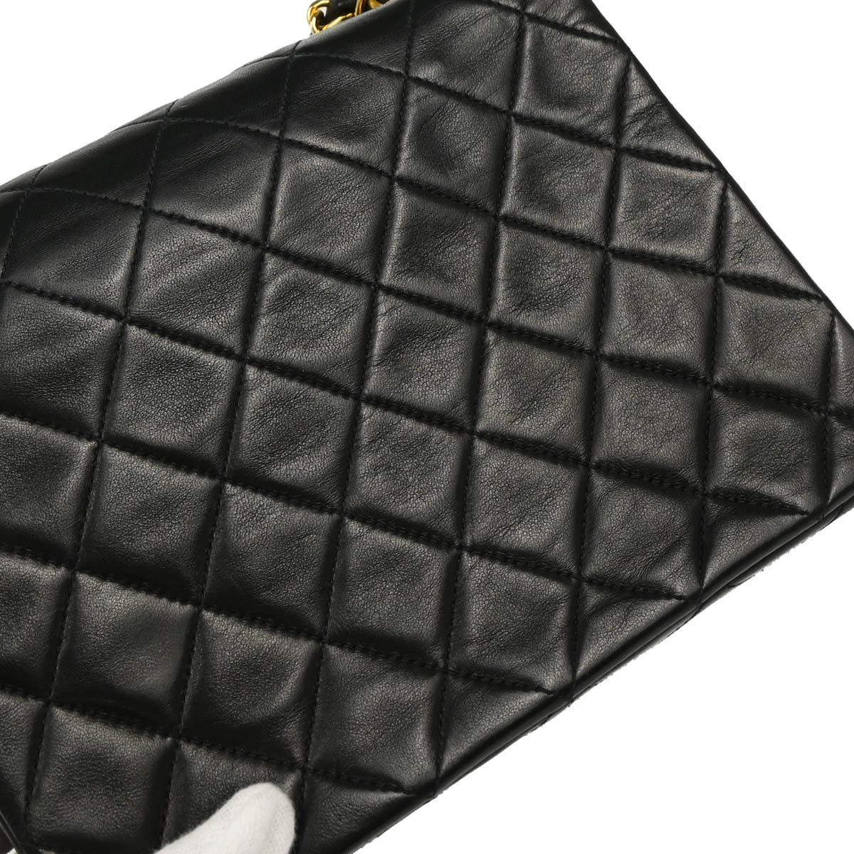 Chanel 1991-1994 Black Lambskin Classic Square Flap Shoulder Bag 20