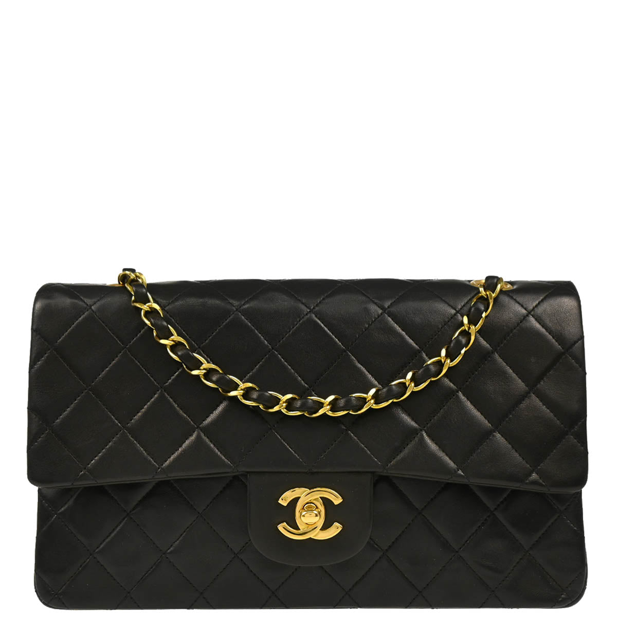 Chanel 1994-1996 Black Lambskin Medium Classic Double Flap Shoulder Bag