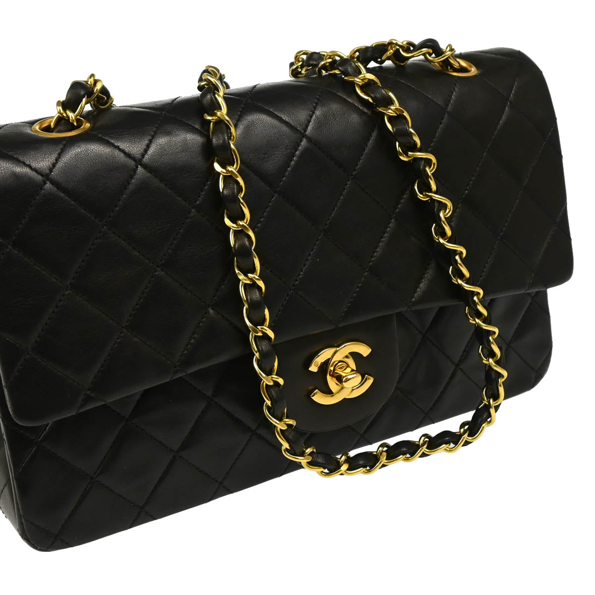Chanel 1994-1996 Black Lambskin Medium Classic Double Flap Shoulder Bag