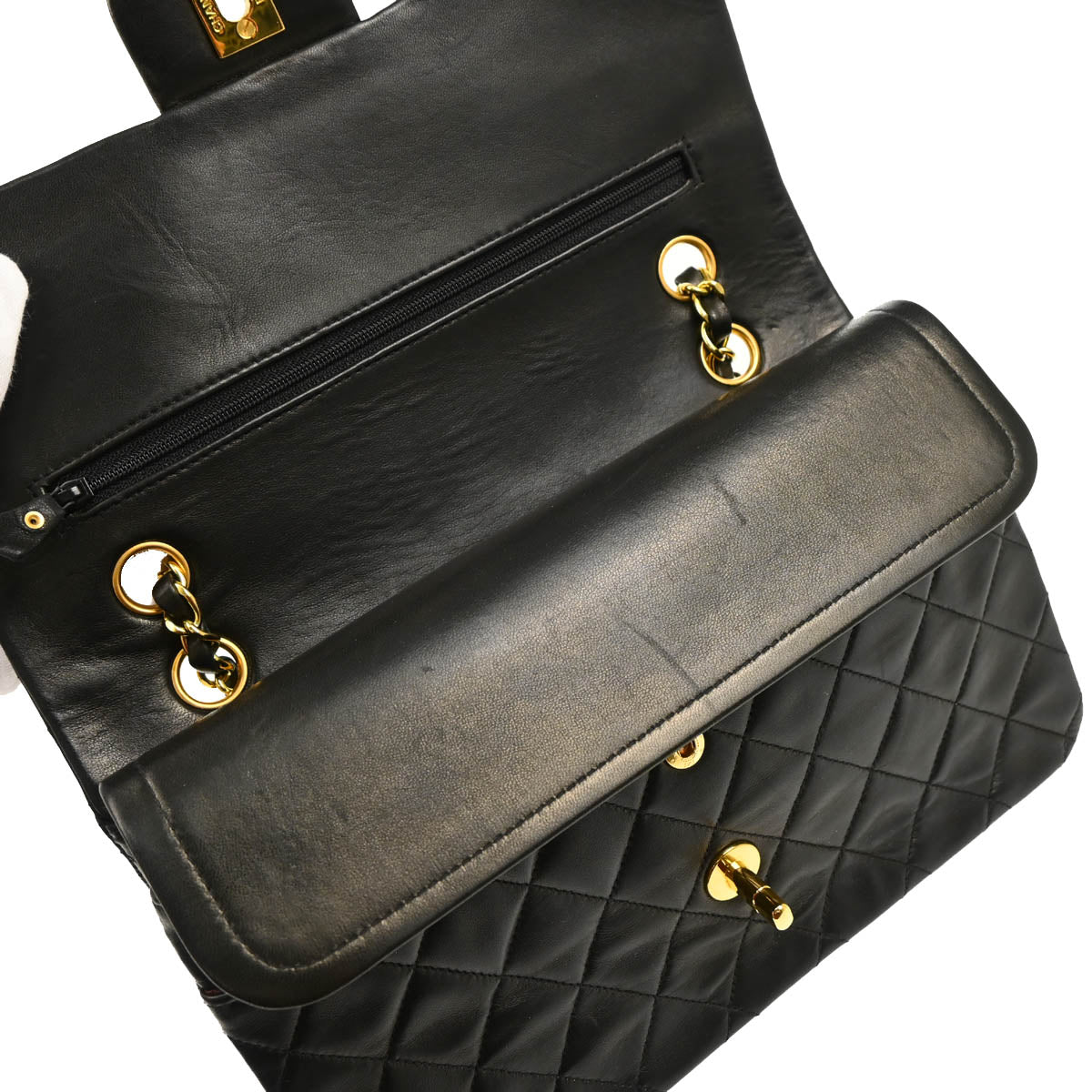 Chanel 1994-1996 Black Lambskin Medium Classic Double Flap Shoulder Bag