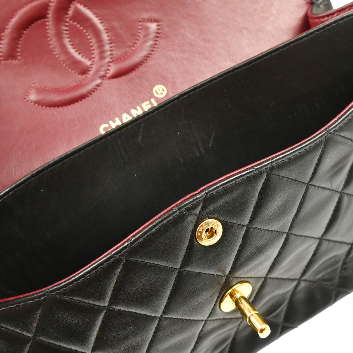 Chanel 1994-1996 Black Lambskin Medium Classic Double Flap Shoulder Bag