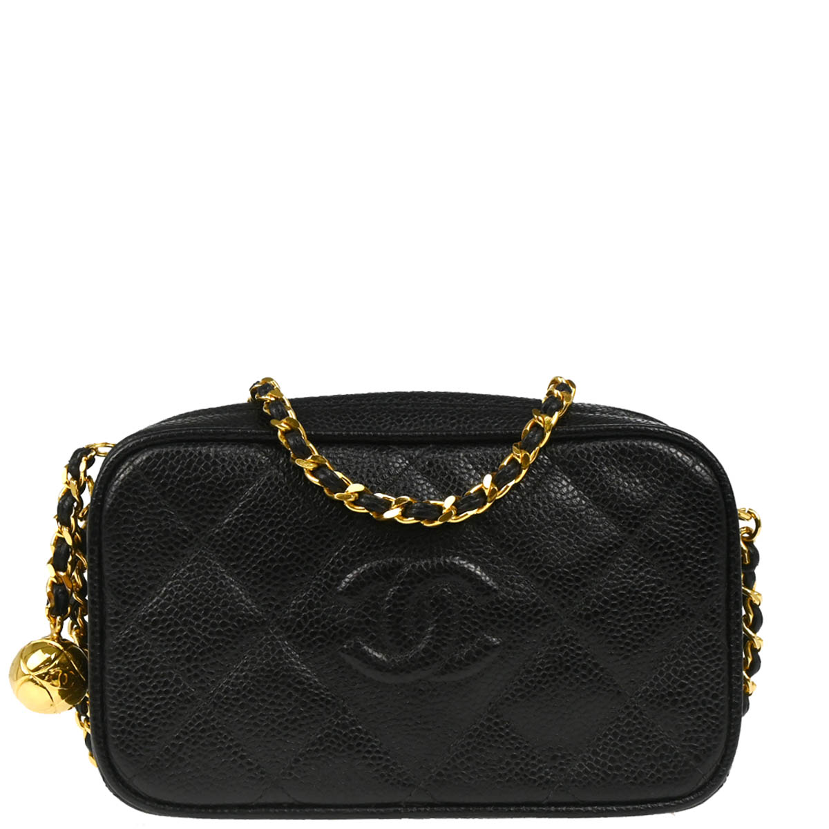 Chanel 1991-1994 Black Caviar Camera Bag Mini