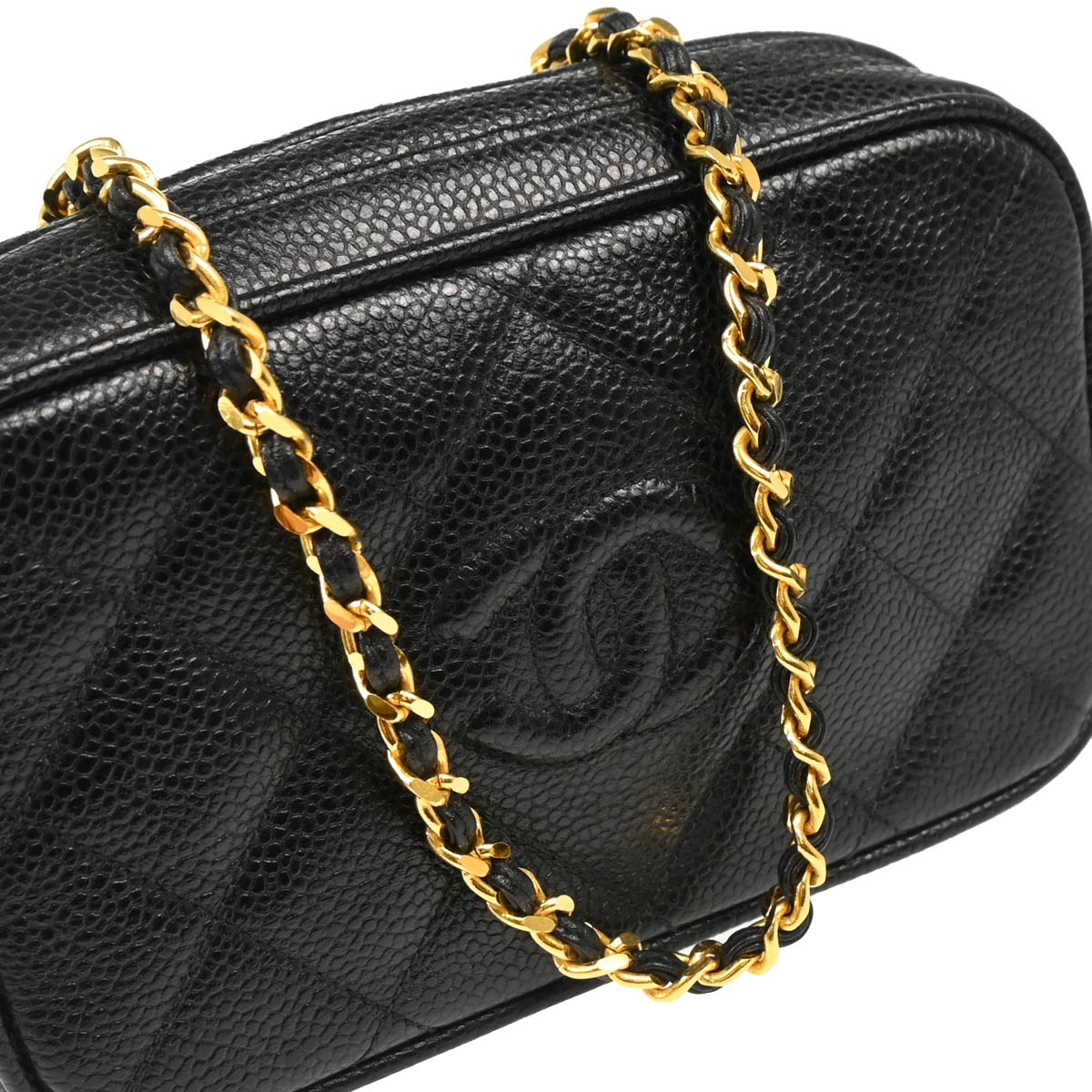 Chanel 1991-1994 Black Caviar Camera Bag Mini