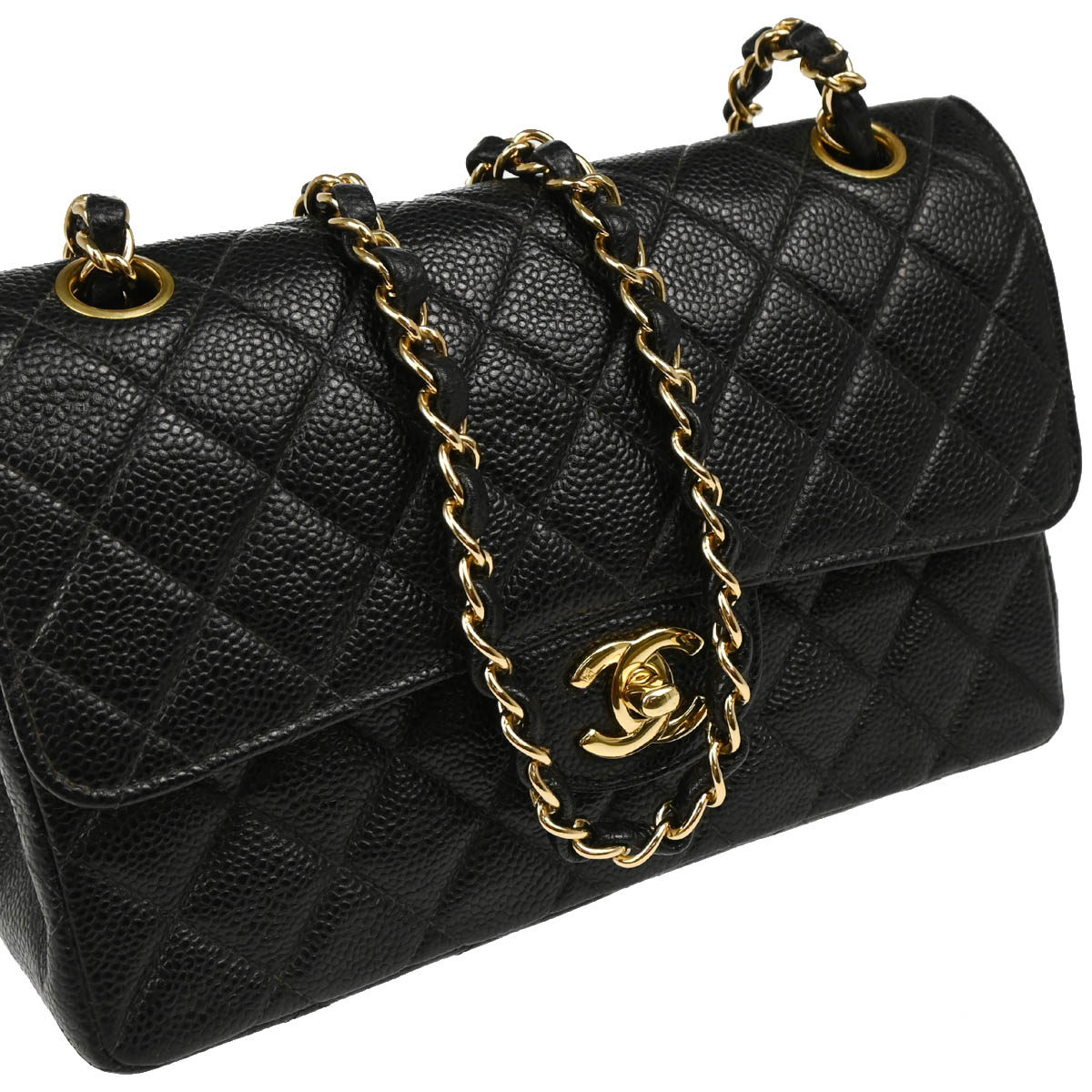 Chanel 2001-2003 Black Caviar Small Classic Double Flap Shoulder Bag
