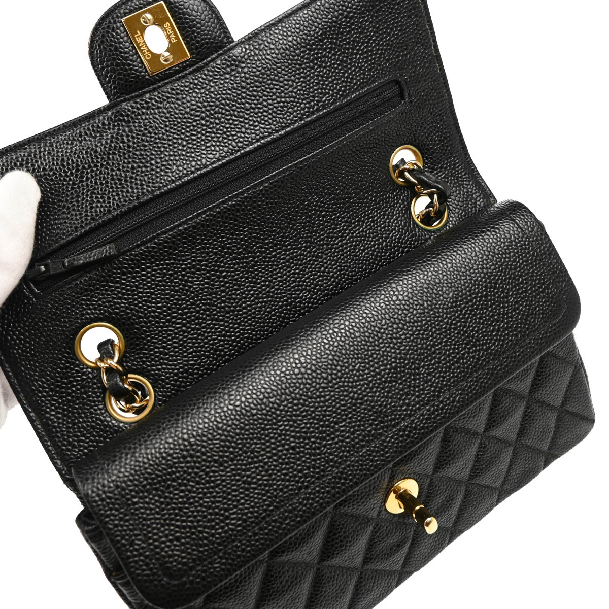 Chanel 2001-2003 Black Caviar Small Classic Double Flap Shoulder Bag