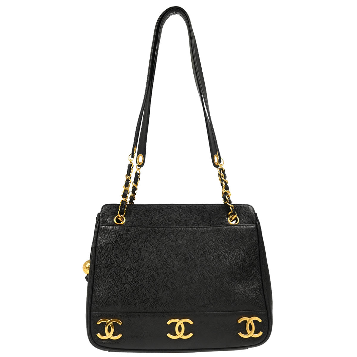 Chanel 1994-1996 Black Caviar Triple CC Shoulder Tote Bag