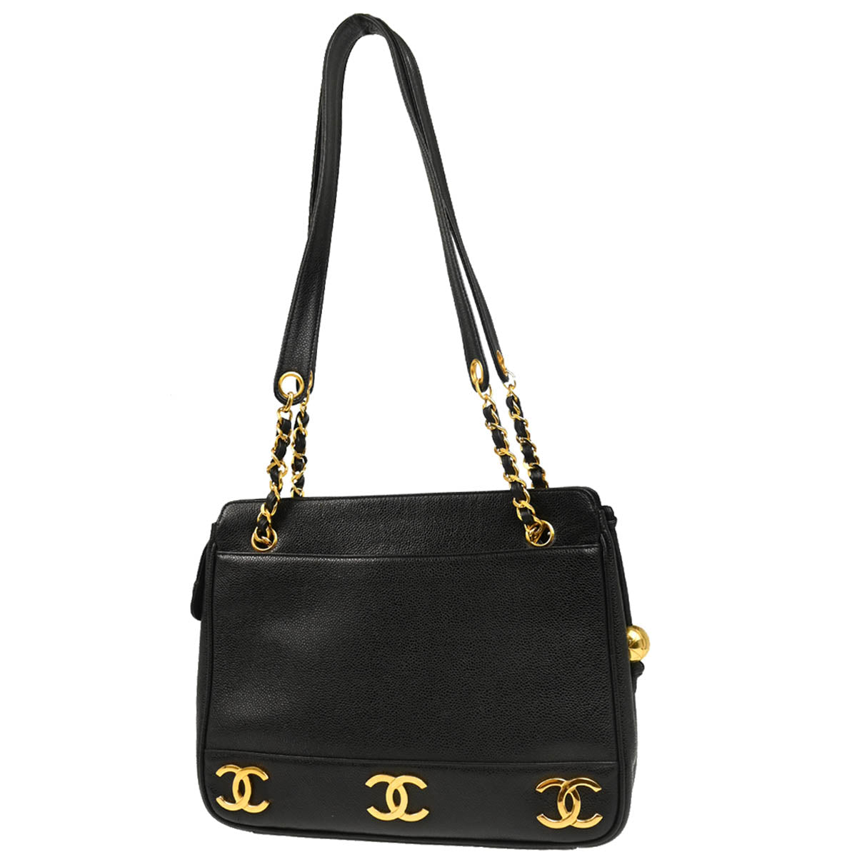 Chanel 1994-1996 Black Caviar Triple CC Shoulder Tote Bag