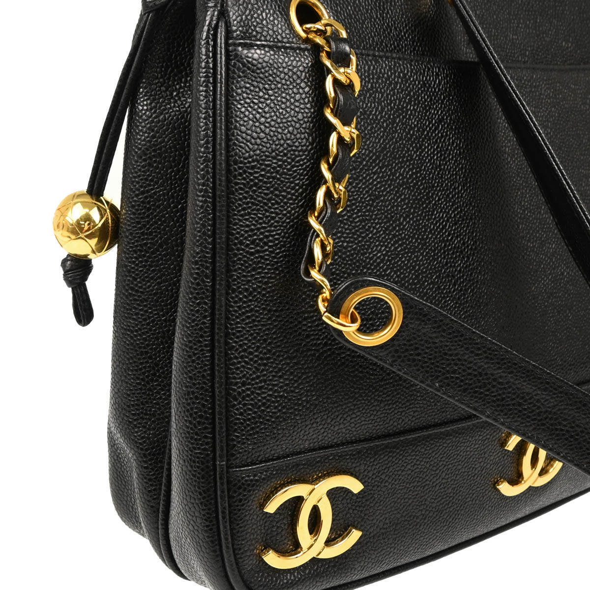 Chanel 1994-1996 Black Caviar Triple CC Shoulder Tote Bag