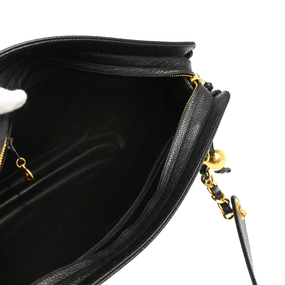 Chanel 1994-1996 Black Caviar Triple CC Shoulder Tote Bag