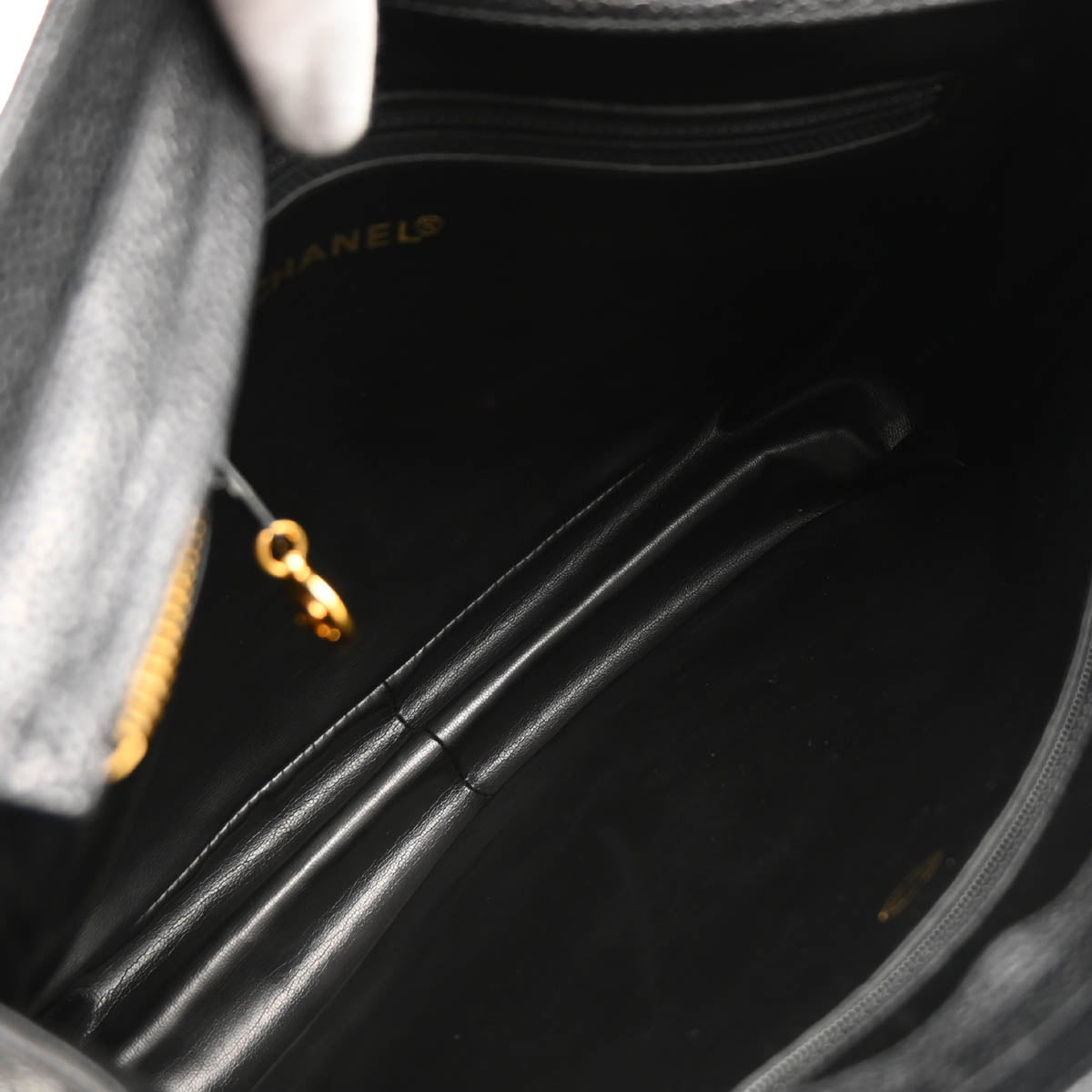 Chanel 1994-1996 Black Caviar Triple CC Shoulder Tote Bag