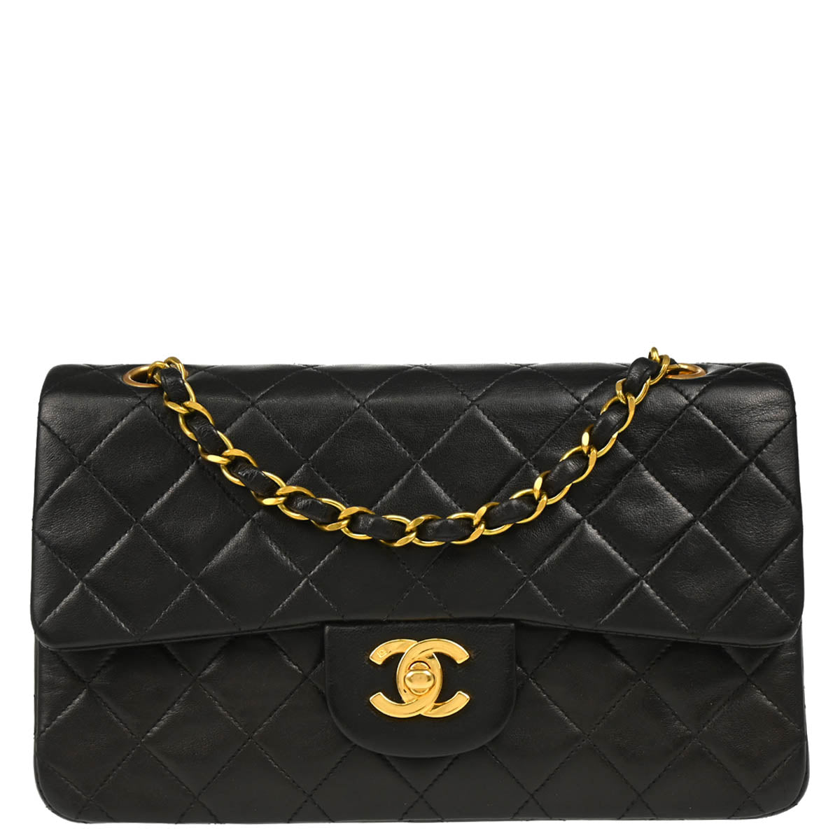 Chanel 1994-1996 Black Lambskin Small Classic Double Flap Shoulder Bag
