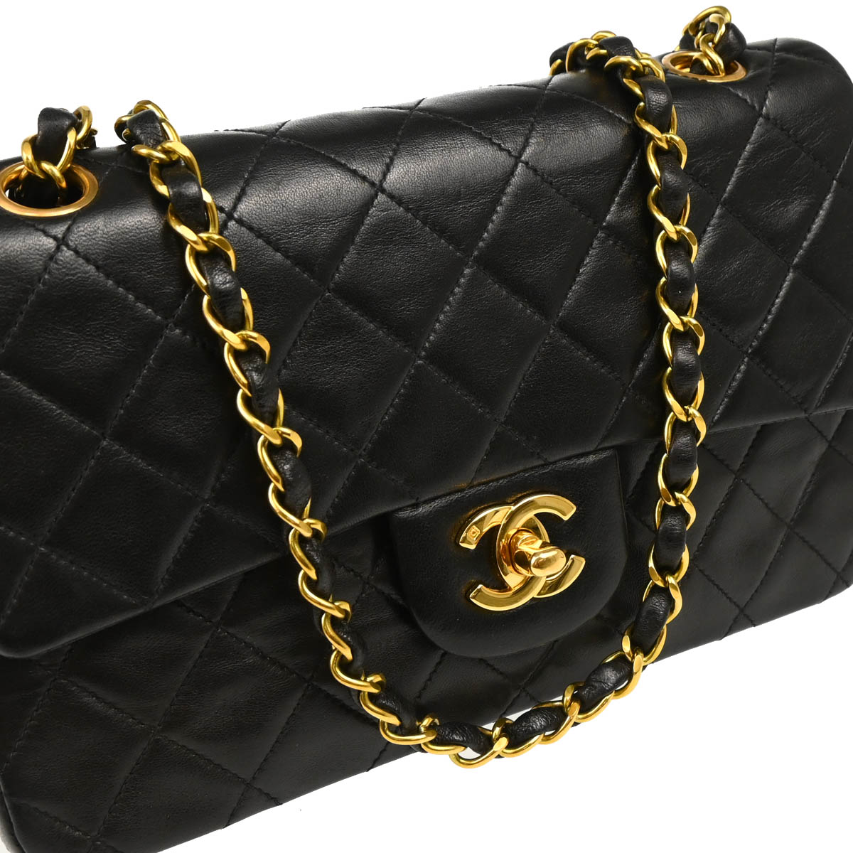 Chanel 1994-1996 Black Lambskin Small Classic Double Flap Shoulder Bag