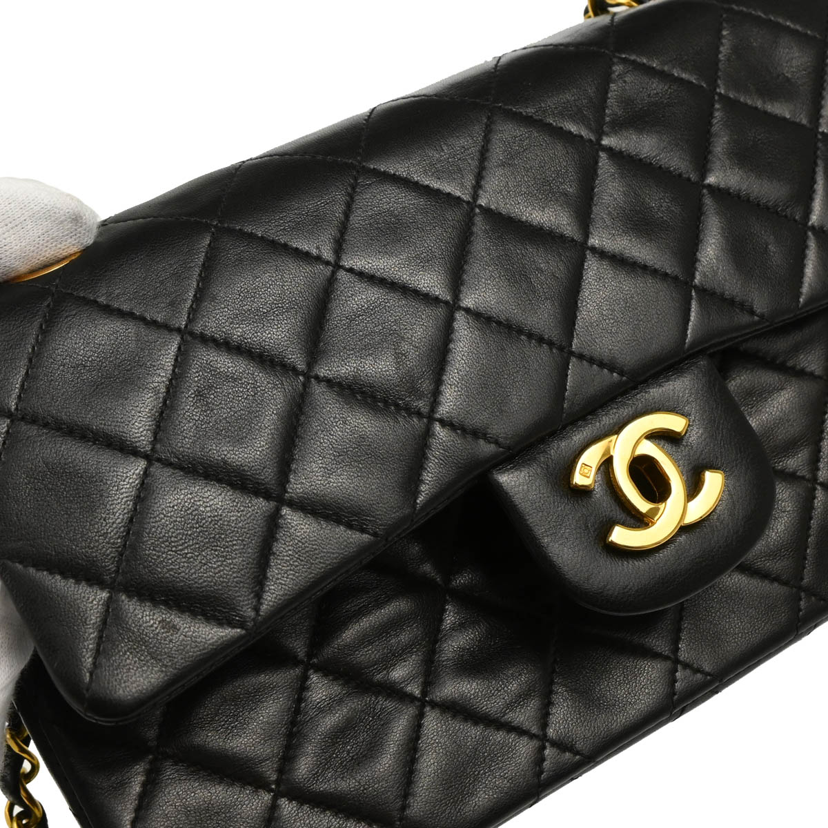 Chanel 1994-1996 Black Lambskin Small Classic Double Flap Shoulder Bag