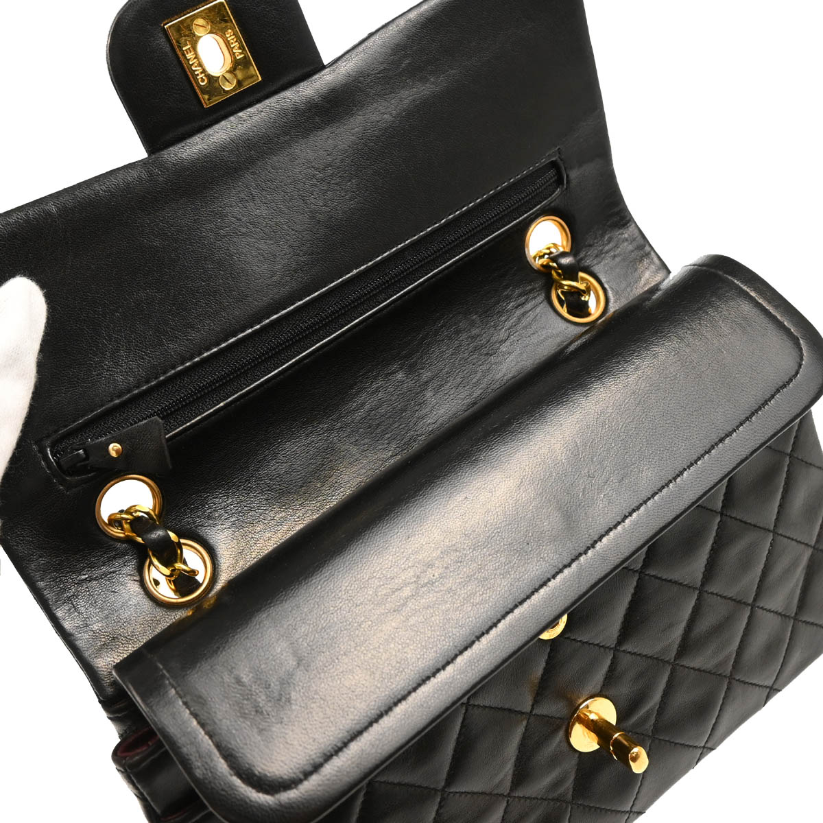 Chanel 1994-1996 Black Lambskin Small Classic Double Flap Shoulder Bag