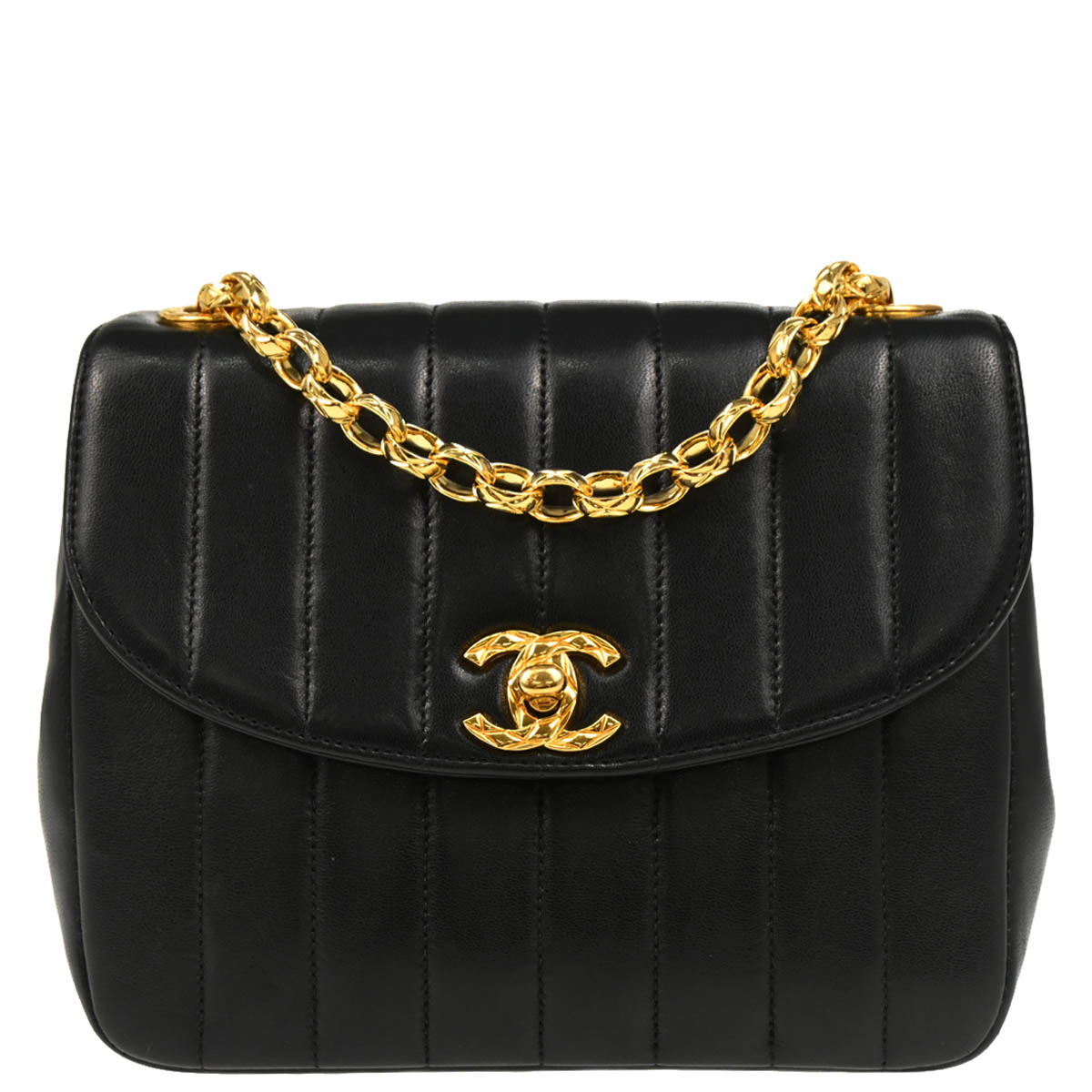 Chanel 1991-1994 Black Lambskin Mademoiselle Chain Shoulder Bag