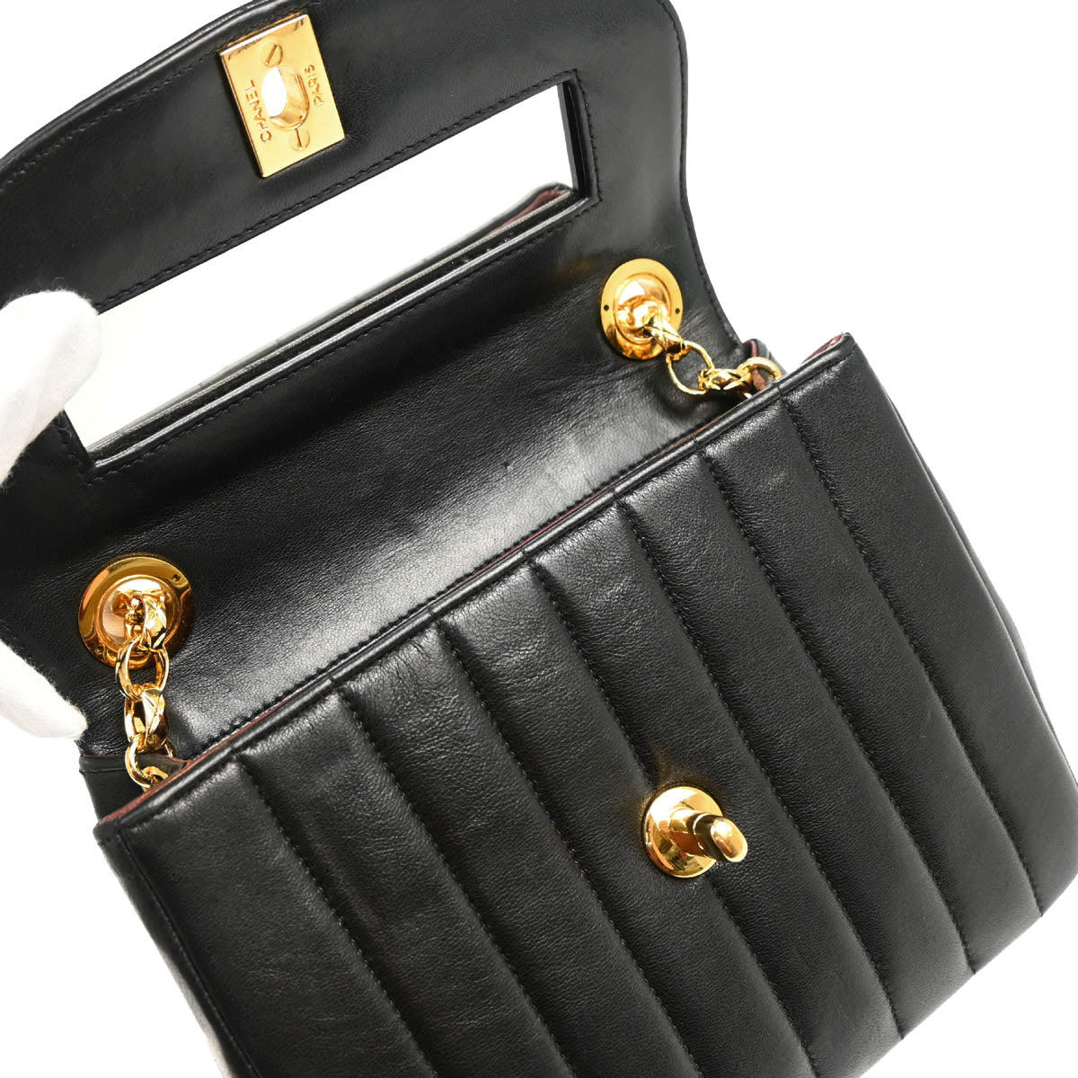 Chanel 1991-1994 Black Lambskin Mademoiselle Chain Shoulder Bag