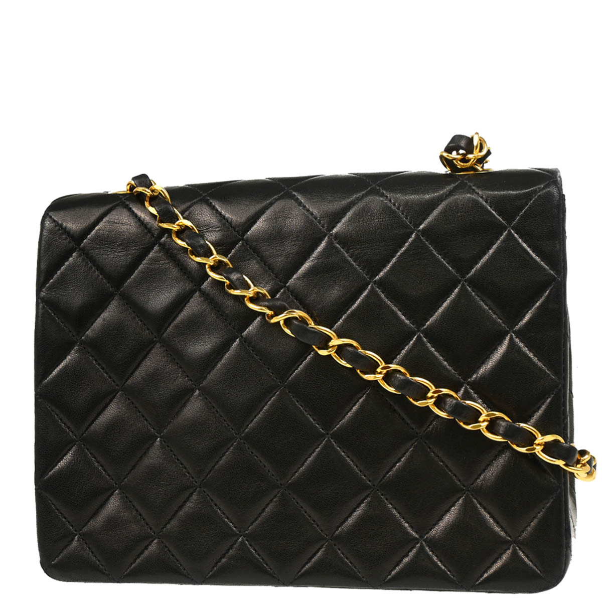 Chanel 1991-1994 Black Lambskin Classic Square Flap Shoulder Bag 20