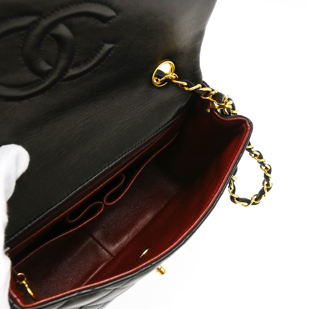 Chanel 1991-1994 Black Lambskin Classic Square Flap Shoulder Bag 20