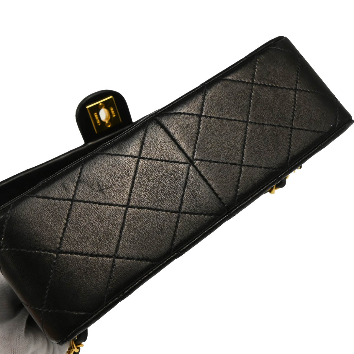 Chanel 1991-1994 Black Lambskin Classic Square Flap Shoulder Bag 20