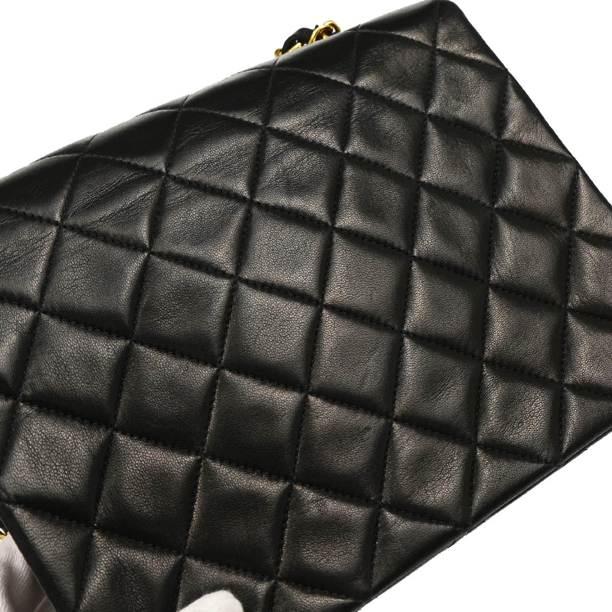 Chanel 1991-1994 Black Lambskin Classic Square Flap Shoulder Bag 20