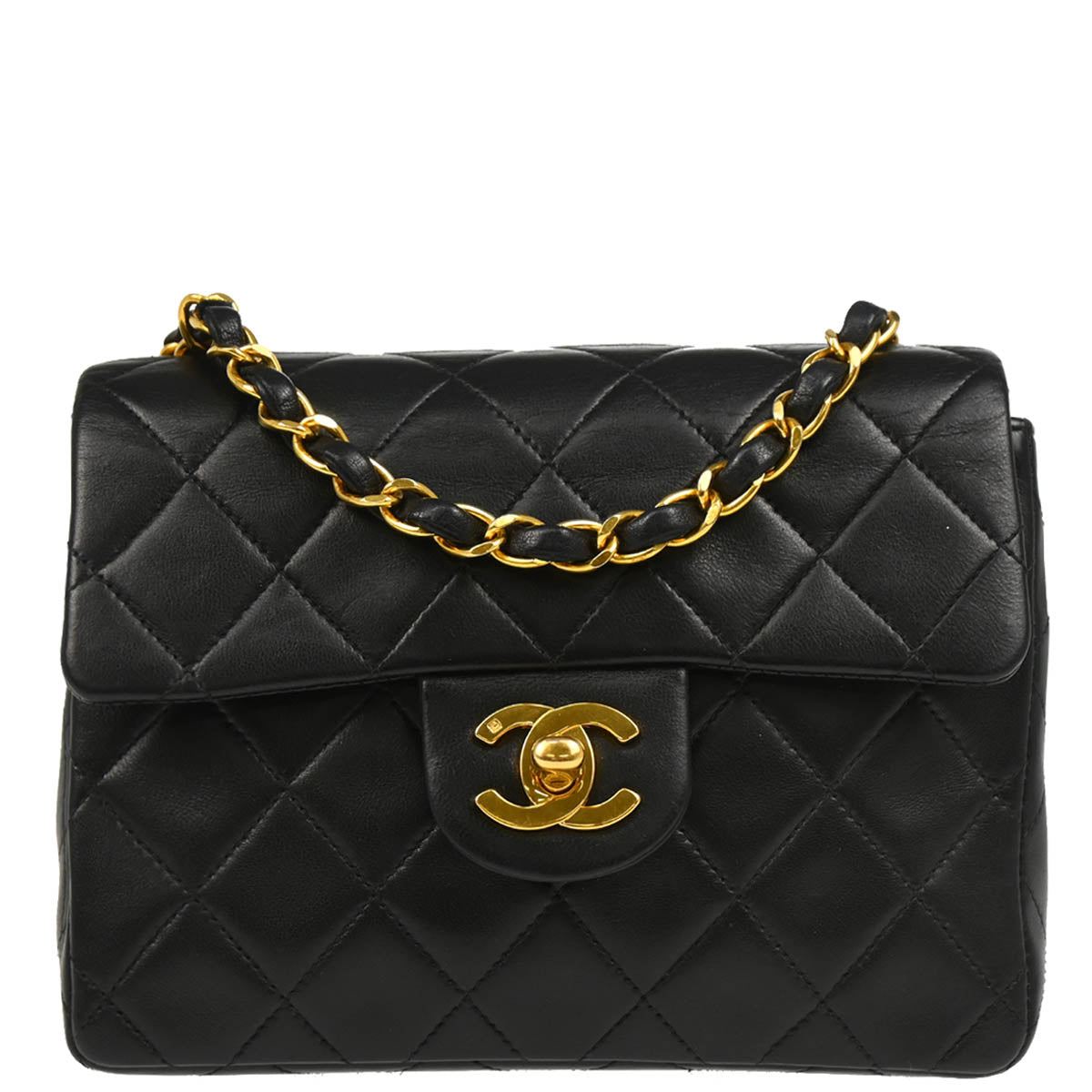 Chanel 1991-1994 Black Lambskin Mini Classic Square Flap Shoulder Bag 17