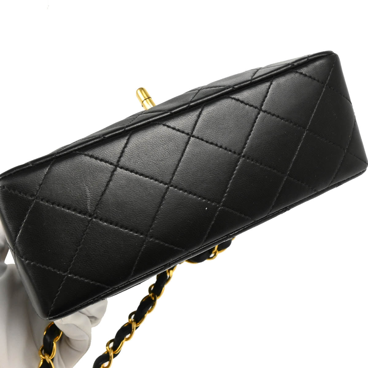 Chanel 1991-1994 Black Lambskin Mini Classic Square Flap Shoulder Bag 17