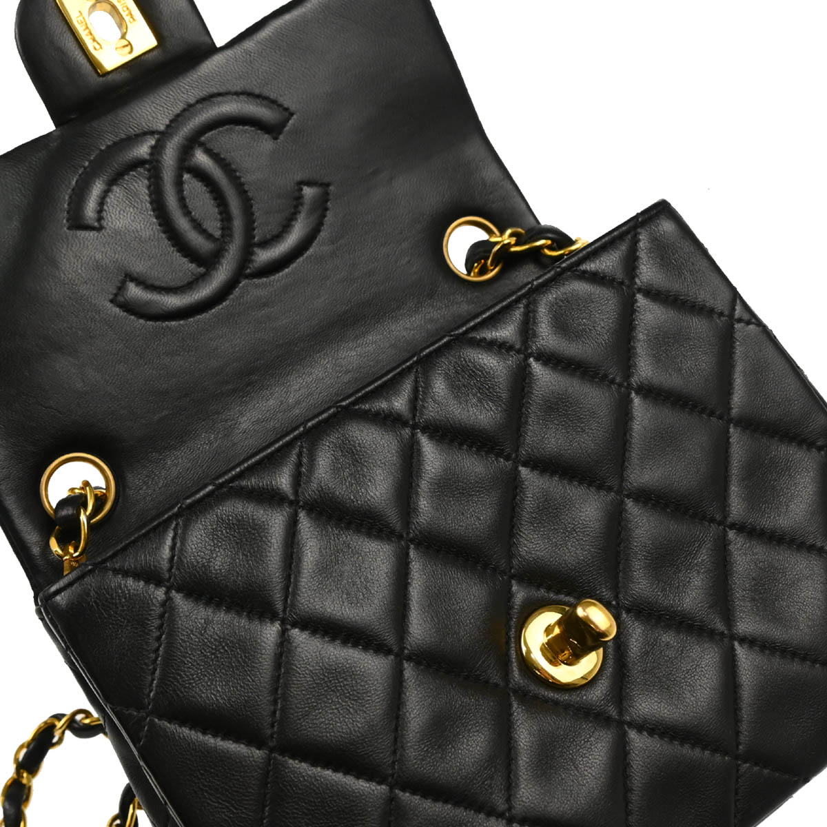 Chanel 1991-1994 Black Lambskin Mini Classic Square Flap Shoulder Bag 17