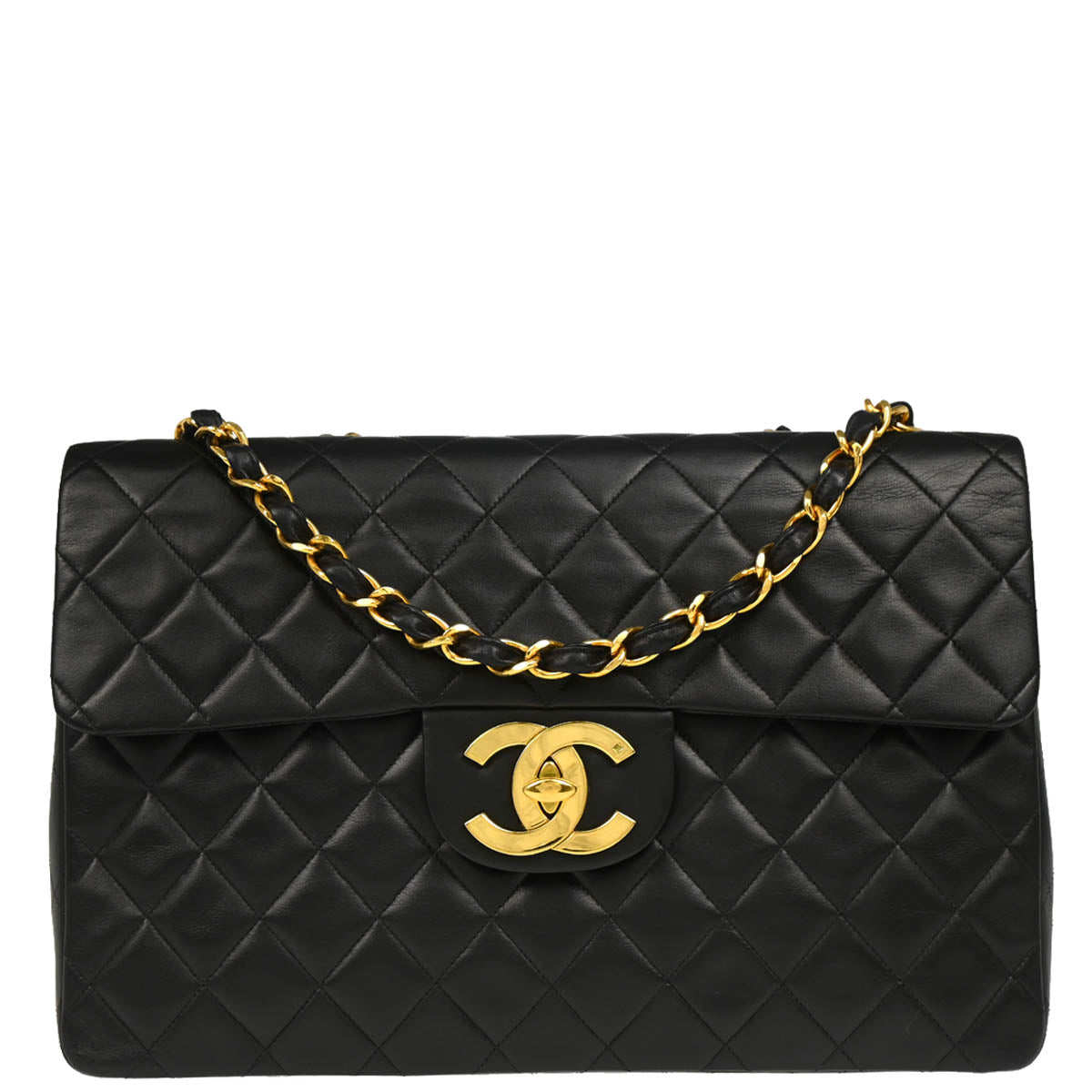 Chanel 1994-1996 Black Lambskin Maxi Classic Flap Shoulder Bag
