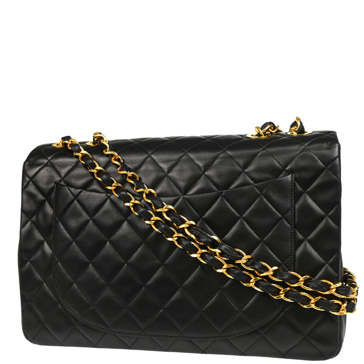 Chanel 1994-1996 Black Lambskin Maxi Classic Flap Shoulder Bag