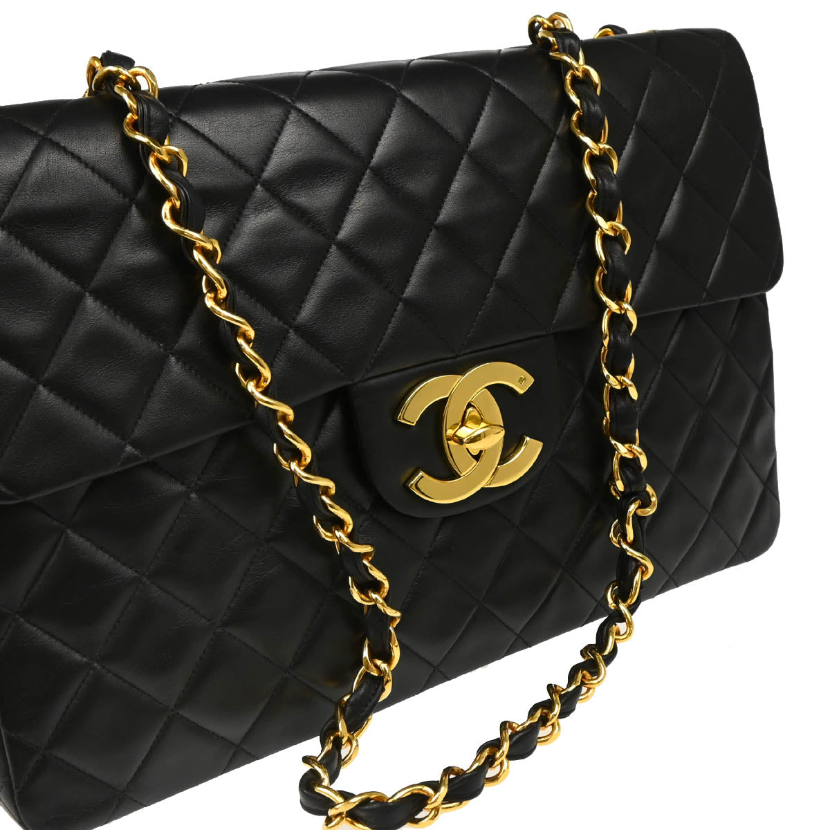 Chanel 1994-1996 Black Lambskin Maxi Classic Flap Shoulder Bag