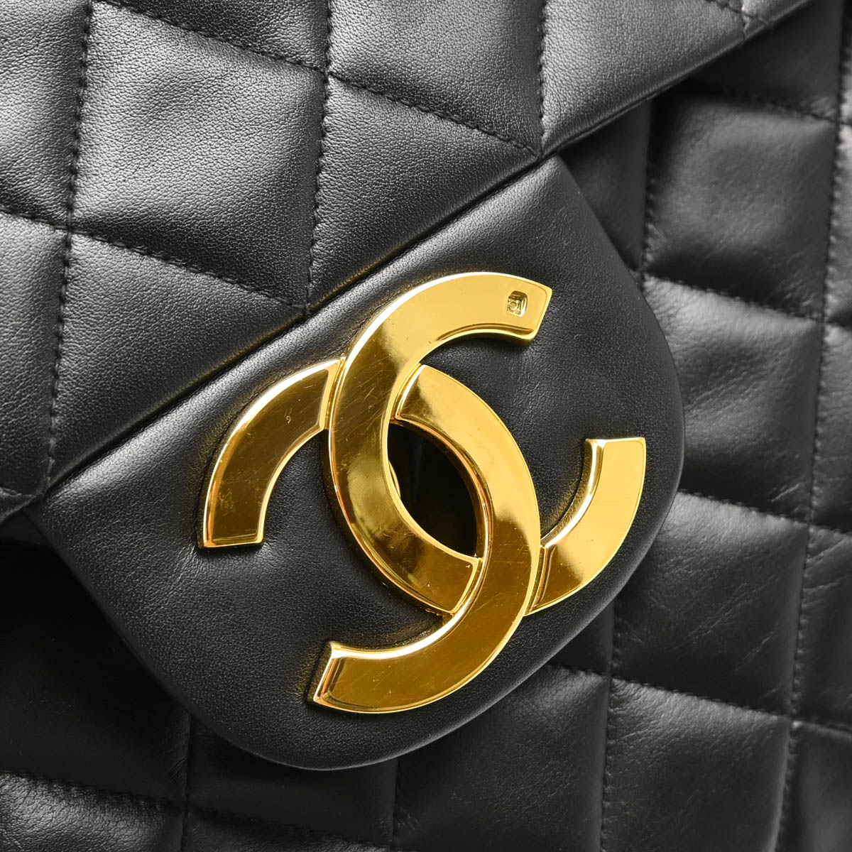 Chanel 1994-1996 Black Lambskin Maxi Classic Flap Shoulder Bag