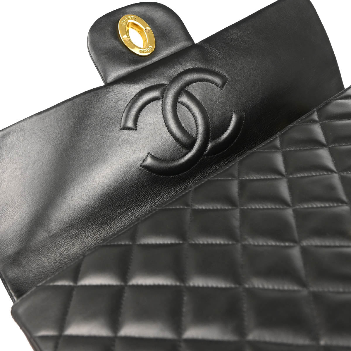 Chanel 1994-1996 Black Lambskin Maxi Classic Flap Shoulder Bag