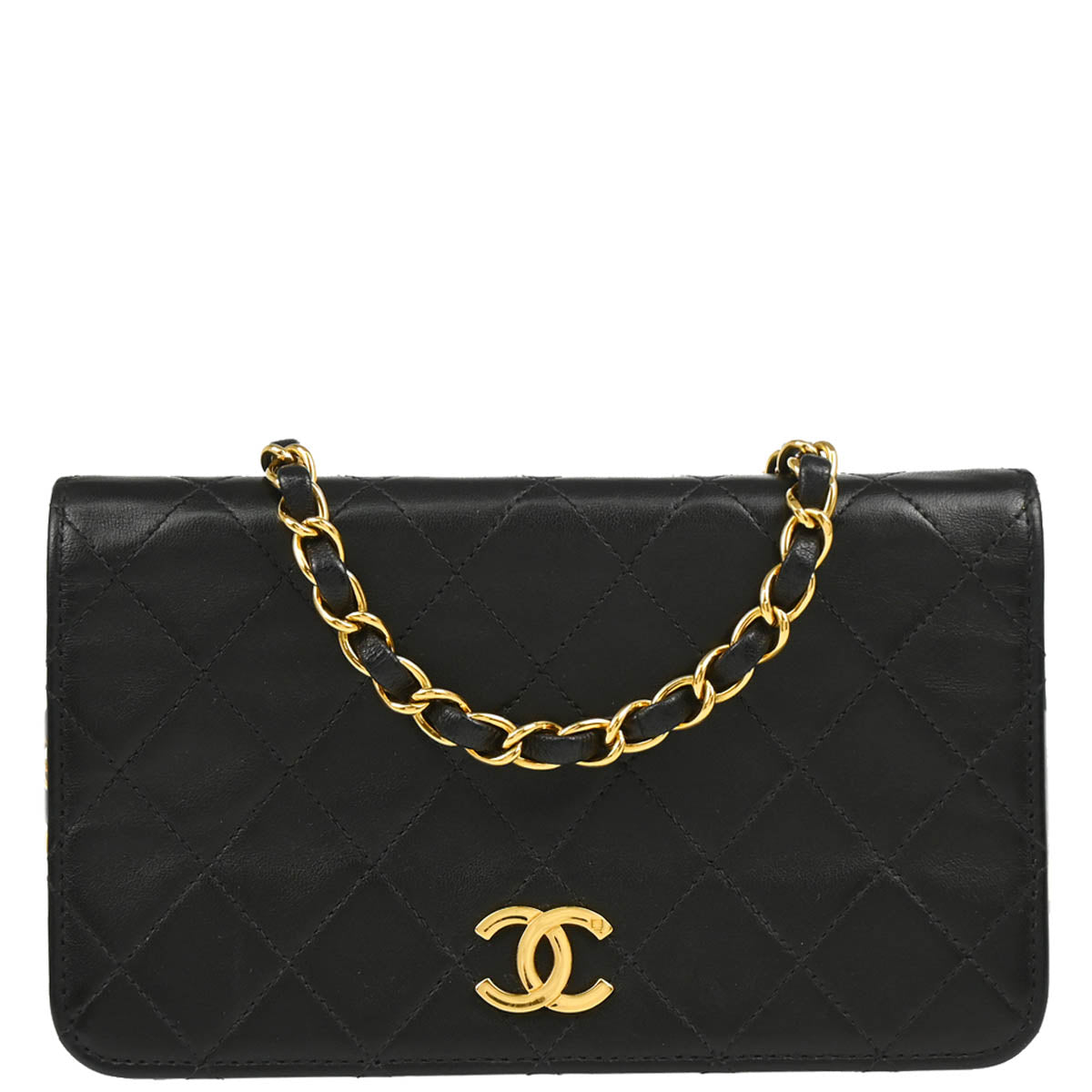 Chanel 1997-1999 Black Lambskin Pushlock Mini Full Flap Shoulder Bag