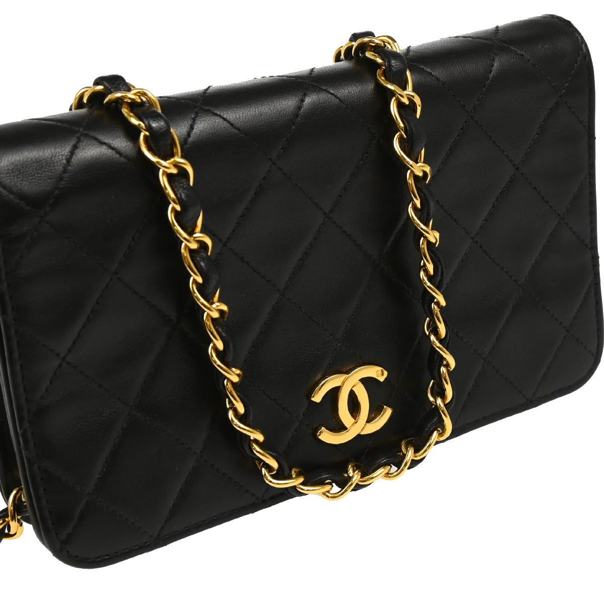 Chanel 1997-1999 Black Lambskin Pushlock Mini Full Flap Shoulder Bag