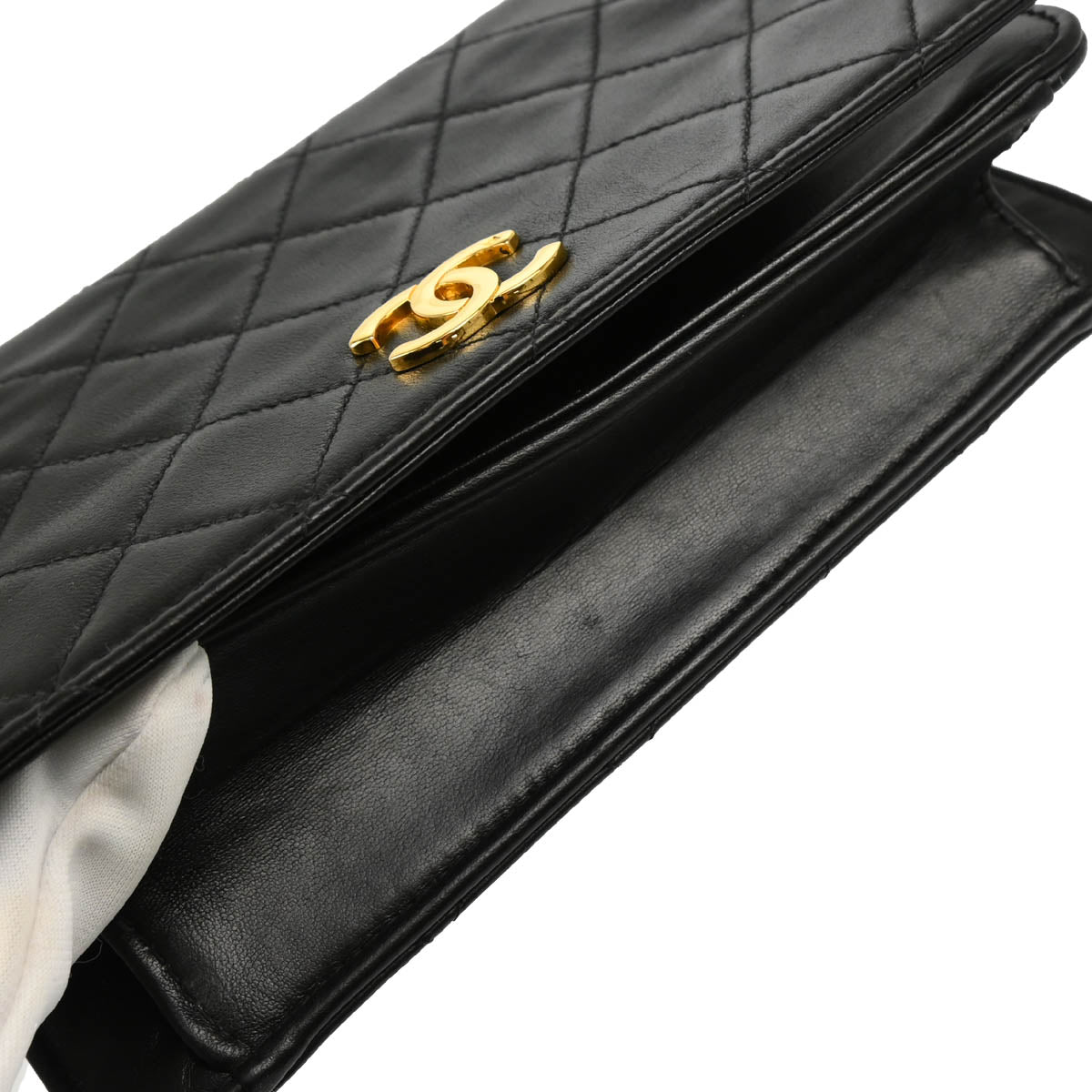 Chanel 1997-1999 Black Lambskin Pushlock Mini Full Flap Shoulder Bag