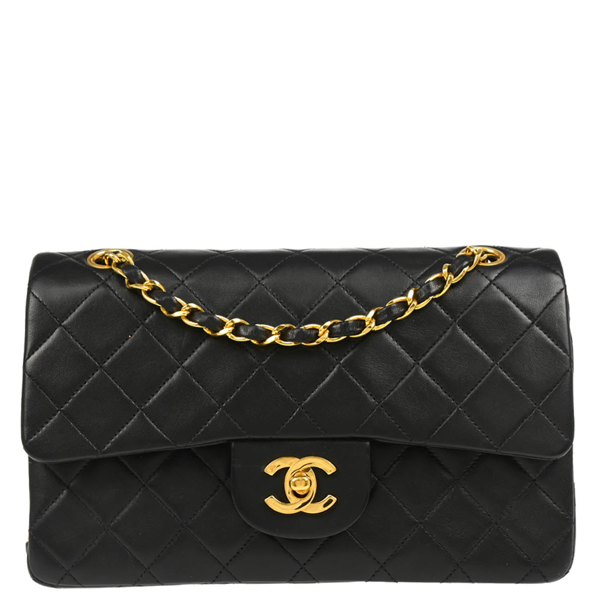Chanel 1991-1994 Black Lambskin Small Classic Double Flap Shoulder Bag