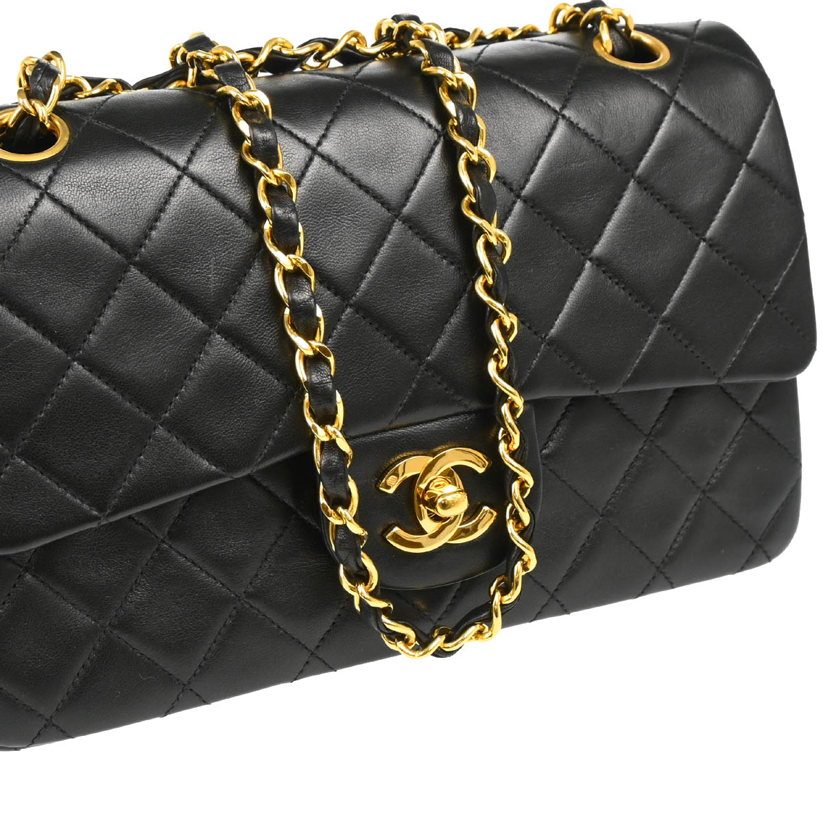 Chanel 1991-1994 Black Lambskin Small Classic Double Flap Shoulder Bag