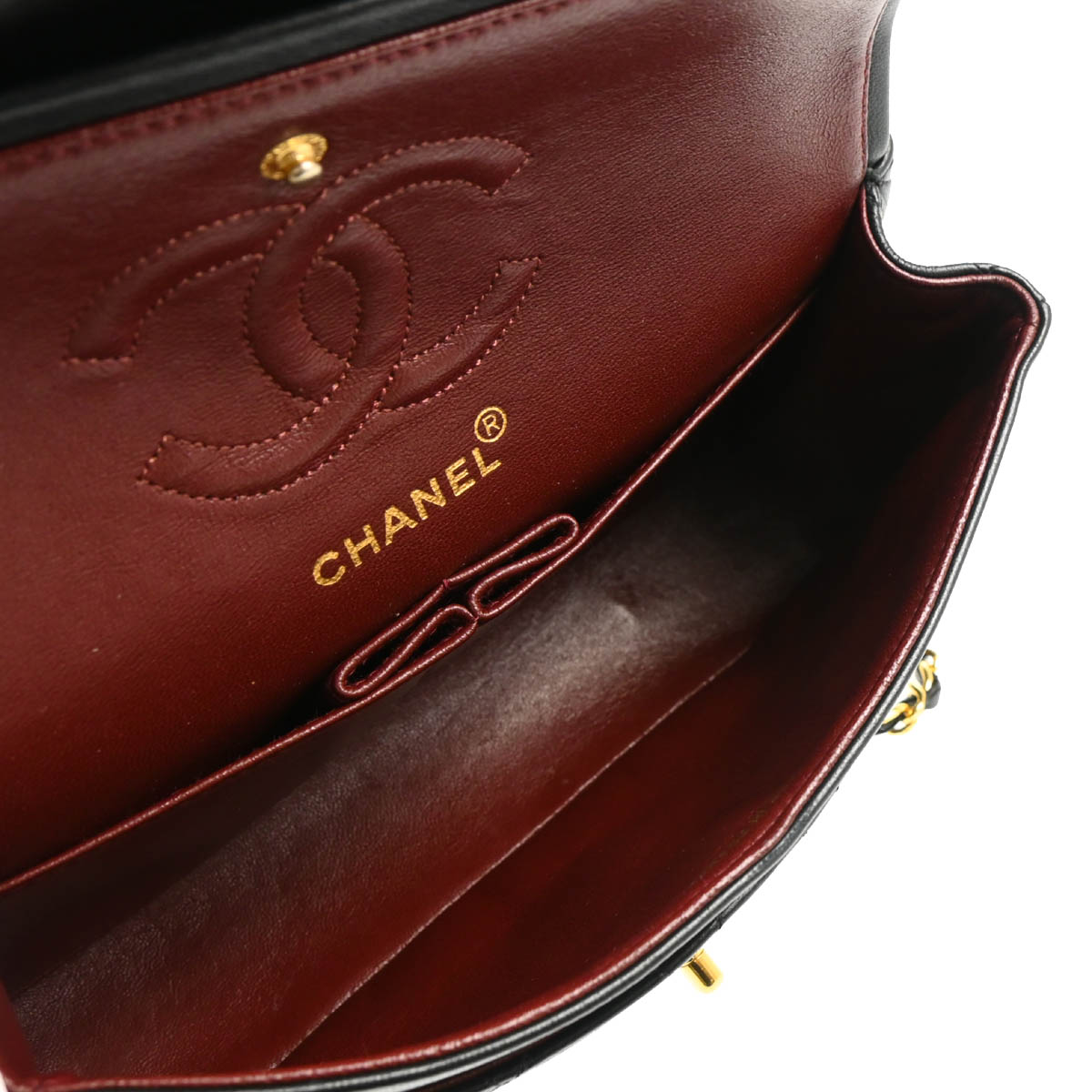 Chanel 1991-1994 Black Lambskin Small Classic Double Flap Shoulder Bag