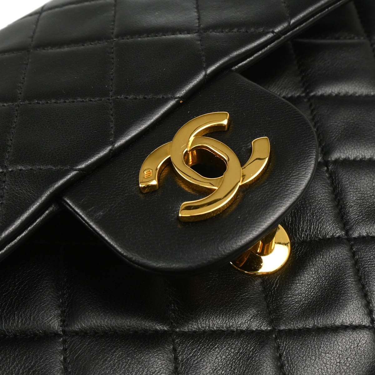 Chanel 1991-1994 Black Lambskin Small Classic Double Flap Shoulder Bag