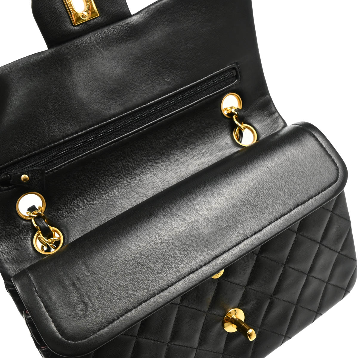 Chanel 1991-1994 Black Lambskin Small Classic Double Flap Shoulder Bag