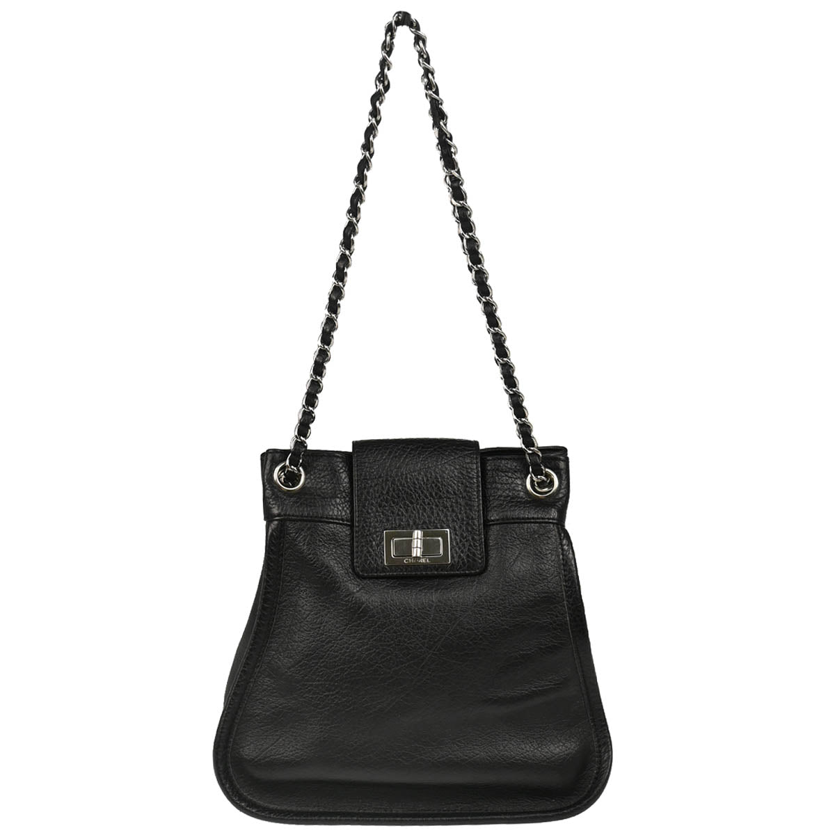 Chanel 2003-2004 Black Calfskin Mademoiselle Lock Chain Shoulder Bag
