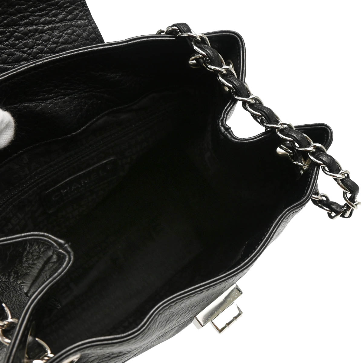 Chanel 2003-2004 Black Calfskin Mademoiselle Lock Chain Shoulder Bag