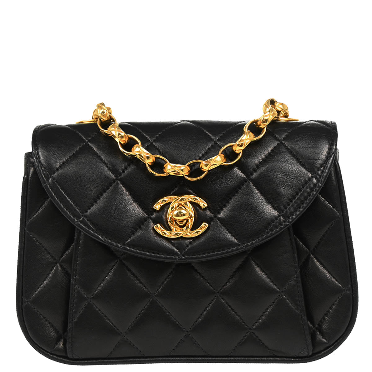 Chanel 1991-1994 Black Lambskin Chain Shoulder Bag