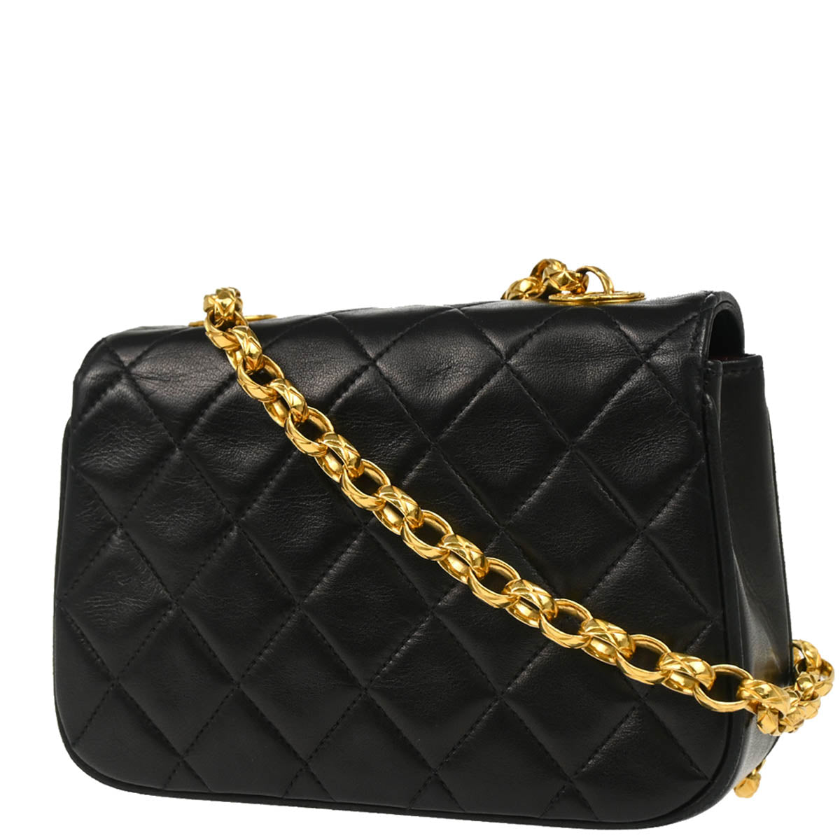 Chanel 1991-1994 Black Lambskin Chain Shoulder Bag