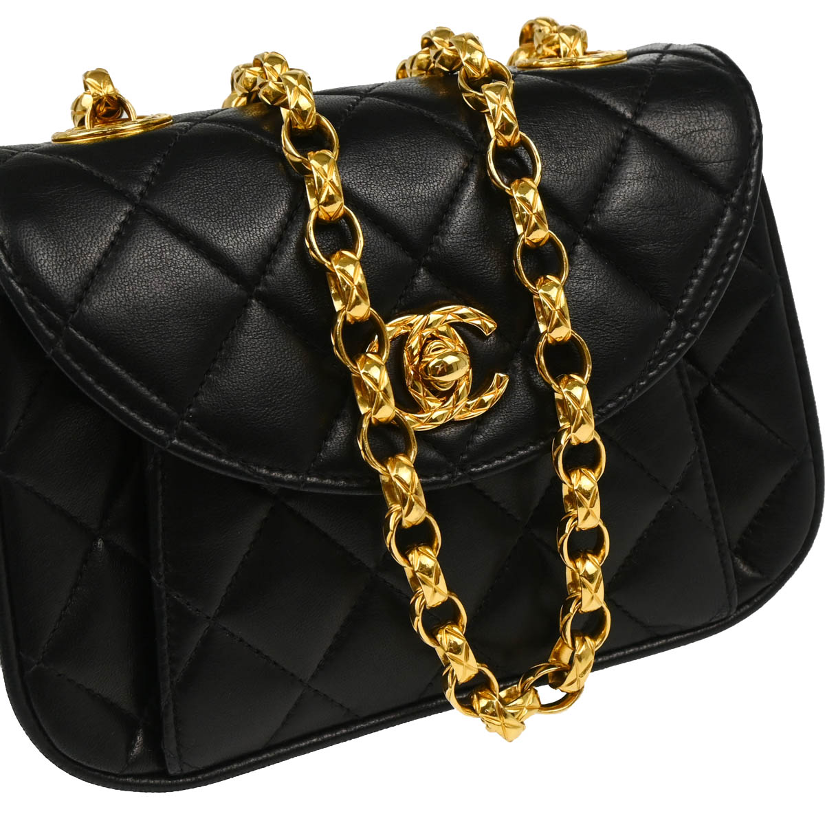 Chanel 1991-1994 Black Lambskin Chain Shoulder Bag