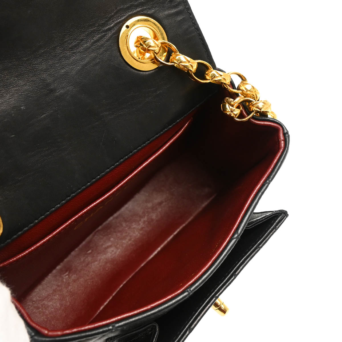 Chanel 1991-1994 Black Lambskin Chain Shoulder Bag